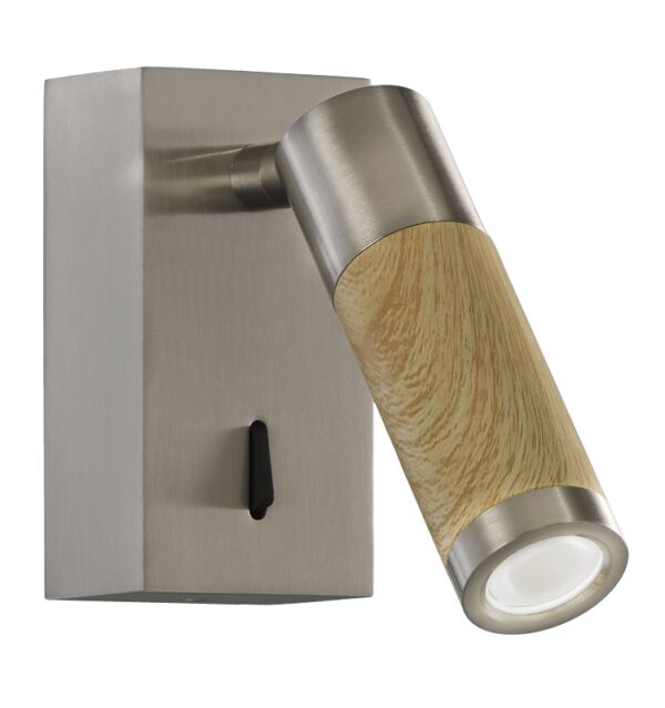 APLIQUE LECTOR 3W. G-9 NIQUEL SATINADO MADERA CLARA