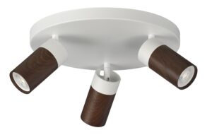 PLAFON FOCOS 3 LUCES GU-10 BLANCA MADERA OSCURA-